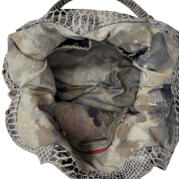 Elliott Lucca Leather Gray Cream Snakeskin Large Hobo Shoulder Bag Tassel Detail - Picture 5 of 14